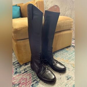 Equestrian Tall Leather Authentic Riding Boots Black 8